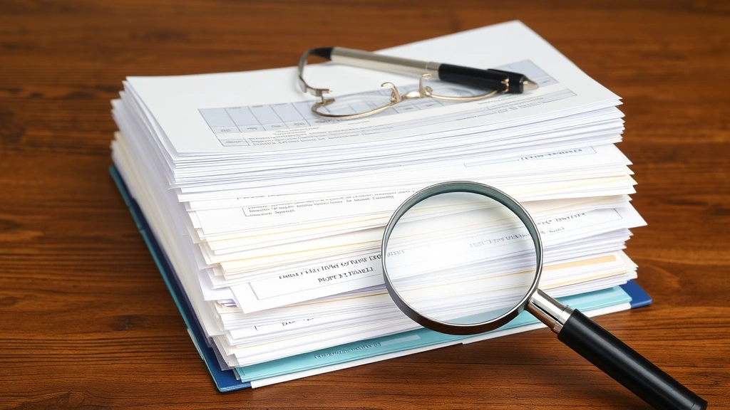 meriden ct tax collector - 
Stack of organized financial folders and documents with a magnifying glass, rep