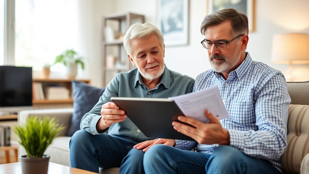 miami property taxes - 
Senior couple reviewing financial documents at home with tablet showing tax sav