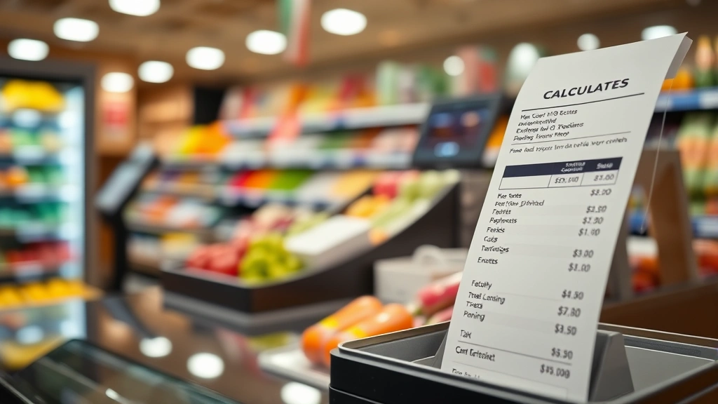 miami sales tax rate 2025 -
Close-up of grocery store checkout counter with receipt showing itemized purcha