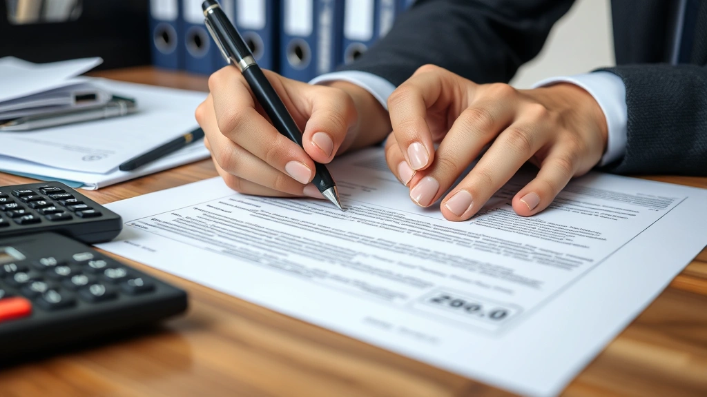 michigan estate tax - 
Close-up of hands signing legal documents with a pen, organized files and calcu