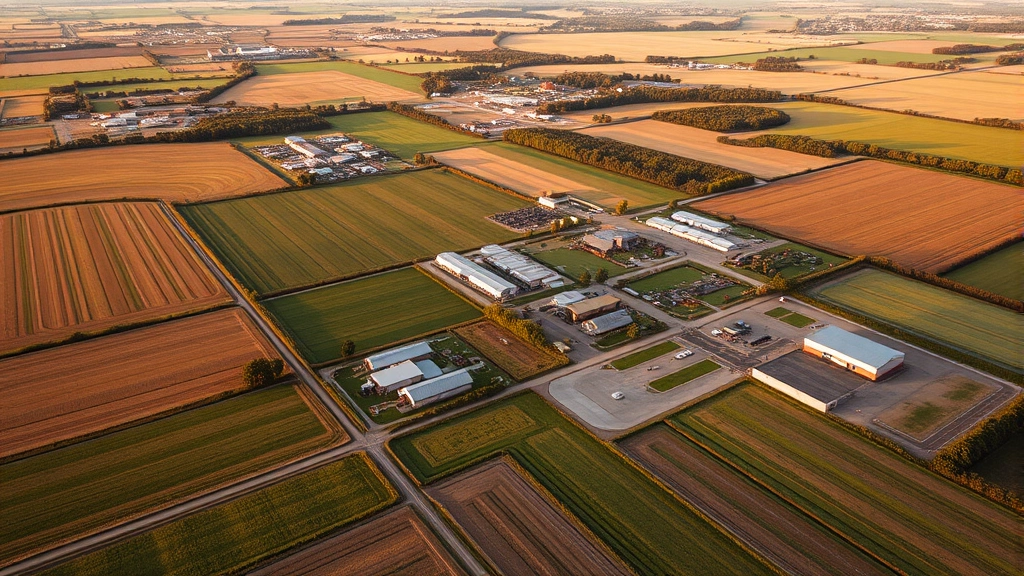 minimum acreage for farm tax - 
Aerial photograph of diverse farmland with crop fields, pastures, and farm buil