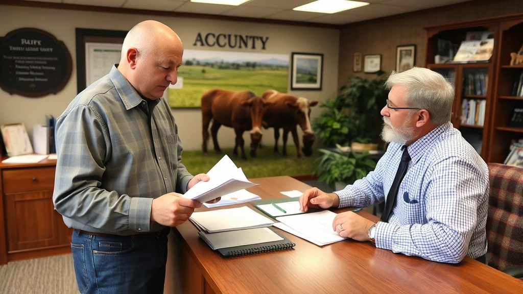 minimum acreage for farm tax - 
County assessor’s office interior with farmer meeting with professional t
