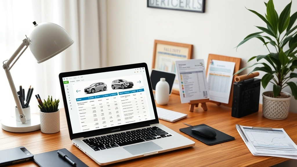 missouri car sales tax loophole - 
Organized home office setup with laptop showing vehicle valuation tools, trade-