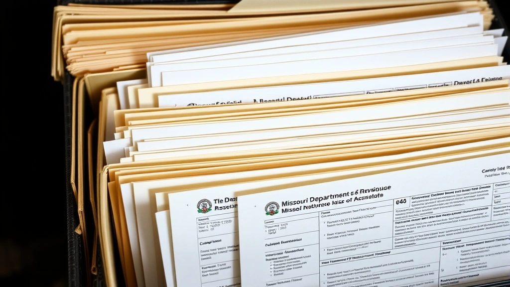 missouri income tax forms - 
Organized file folders and tax documents arranged neatly with Missouri Departme