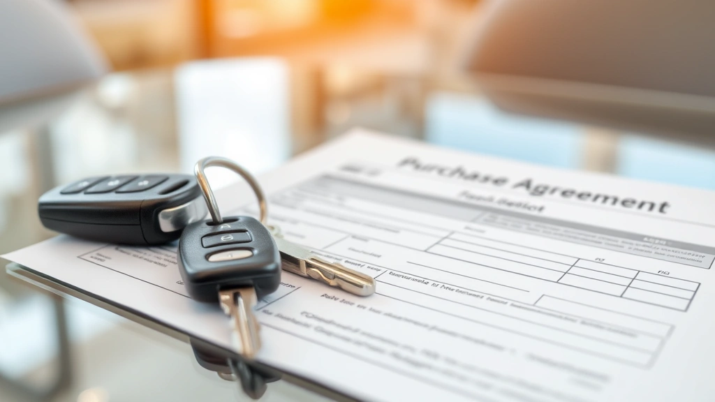 mn vehicle sales tax - 
Close-up of car keys and purchase agreement paperwork on glass table with soft 