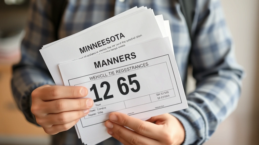 mn vehicle sales tax - 
Person holding Minnesota vehicle title and registration documents with confiden