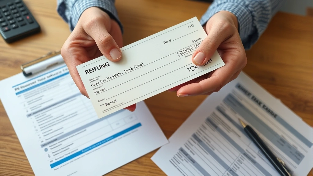 mo state income tax refund - 
Close-up of hands holding a refund check with bank statement and tax forms on w