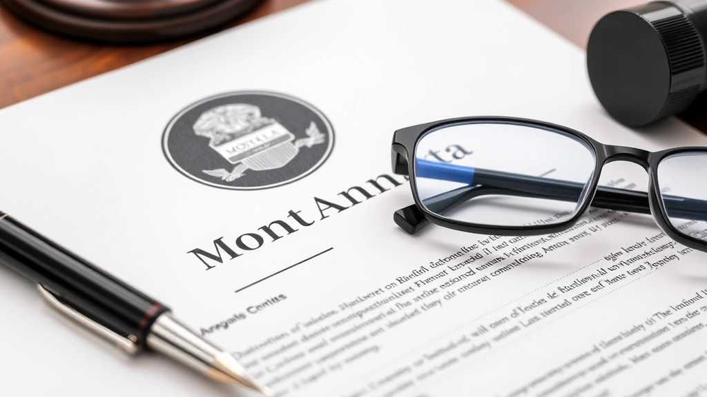 montana inheritance tax - 
Close-up of legal documents with Montana state seal, pen, and reading glasses o