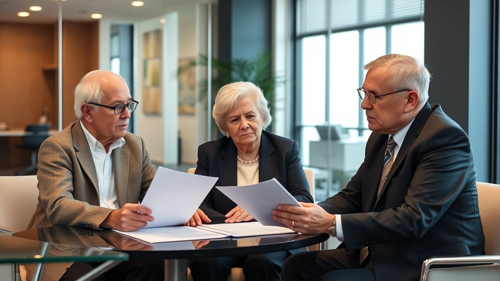 montana inheritance tax - 
Older couple meeting with financial advisor in modern office, reviewing estate 