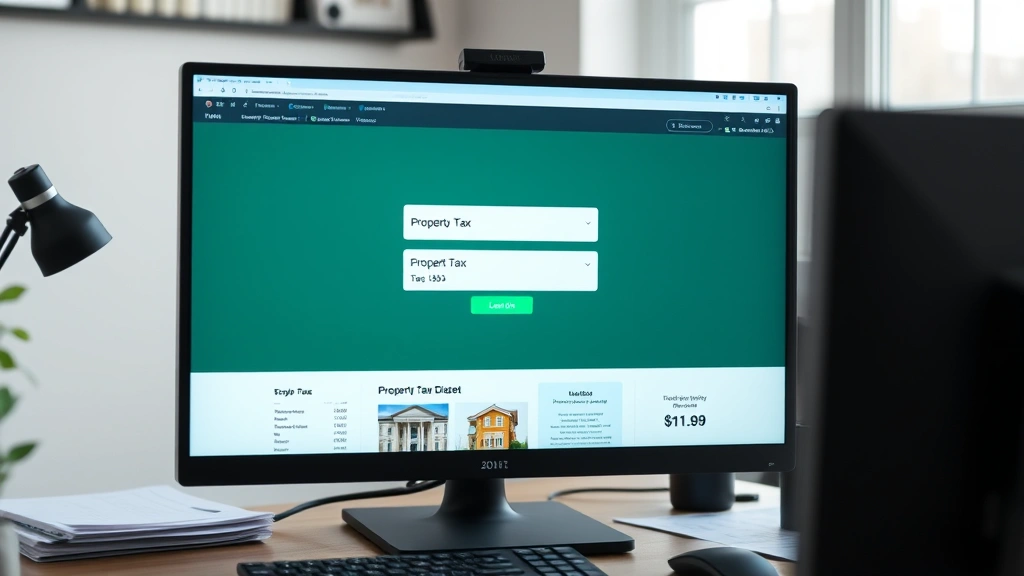 morgan county property tax - 
Split screen showing online property tax lookup on computer monitor and physica