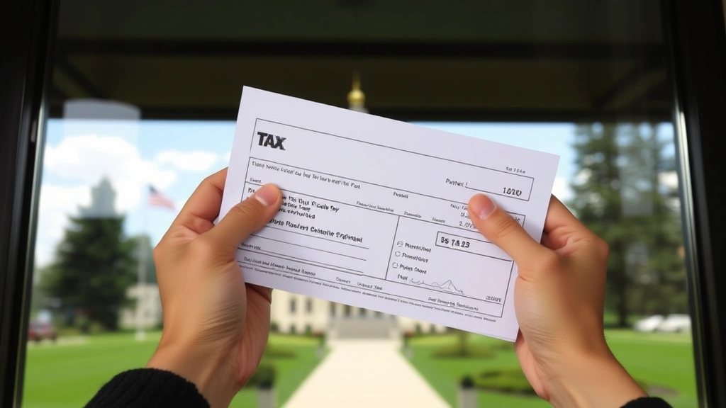 mt state taxes - 
Close-up of hands holding tax forms and refund check, Montana state capitol bui