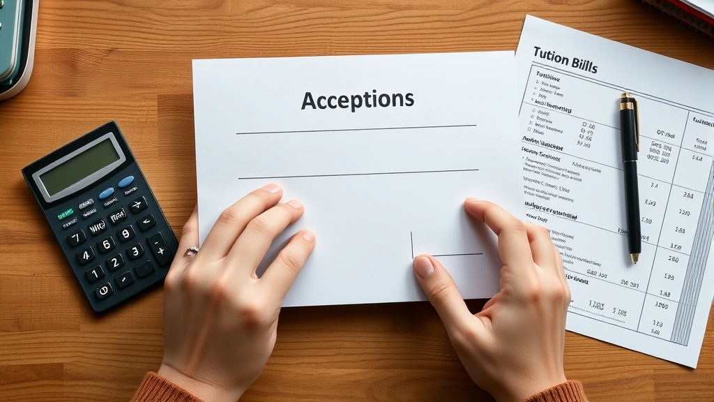 national school voucher program tax credit - 
Close-up of hands holding college acceptance letter and tuition bill with calcu