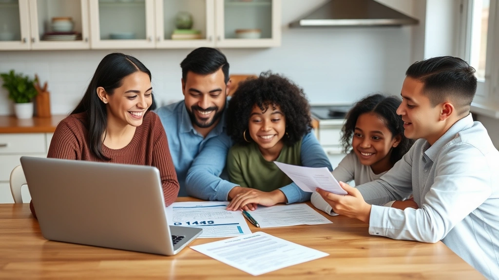 national school voucher program tax credit - 
Diverse family sitting at kitchen table with laptop, reviewing education saving