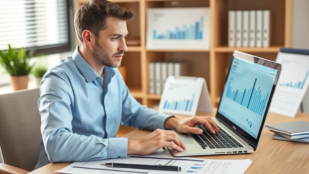 nations with no income tax -
Financial advisor or CPA at desk with laptop showing charts and graphs