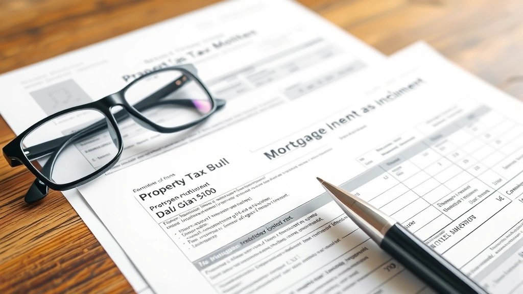 new britain taxes - 
Close-up of property tax bill and mortgage documents spread on wooden table wit