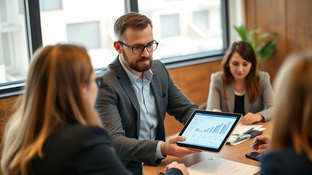 newport news property tax - 
Professional man in business casual attire presenting data on a tablet during a