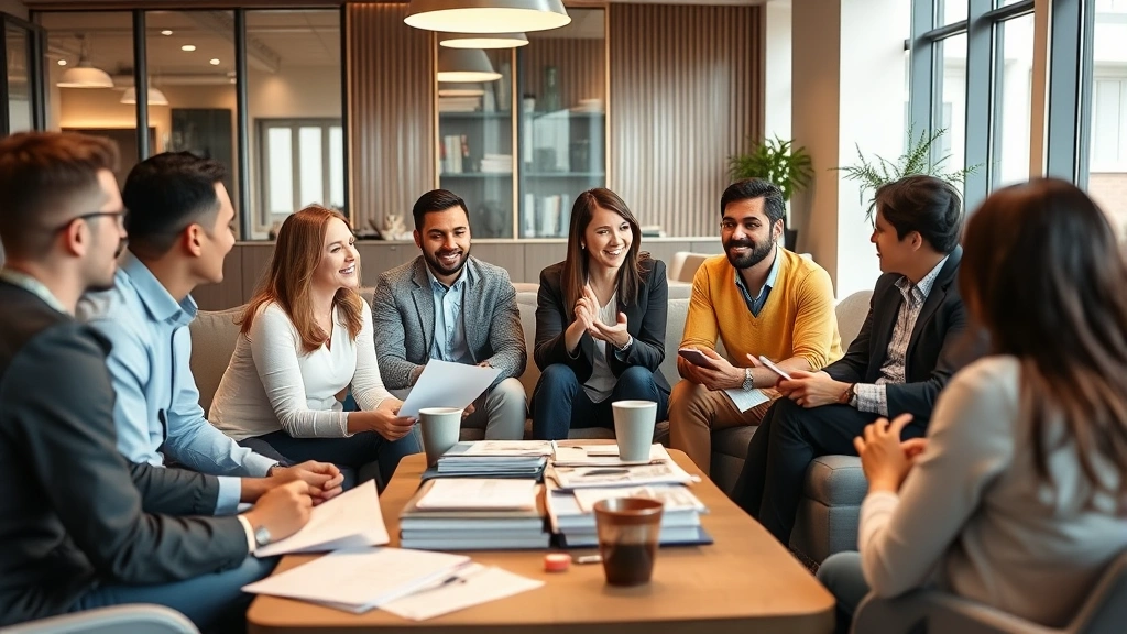 nj paycheck tax calculator - 
Diverse group of professionals in modern office break room discussing paychecks