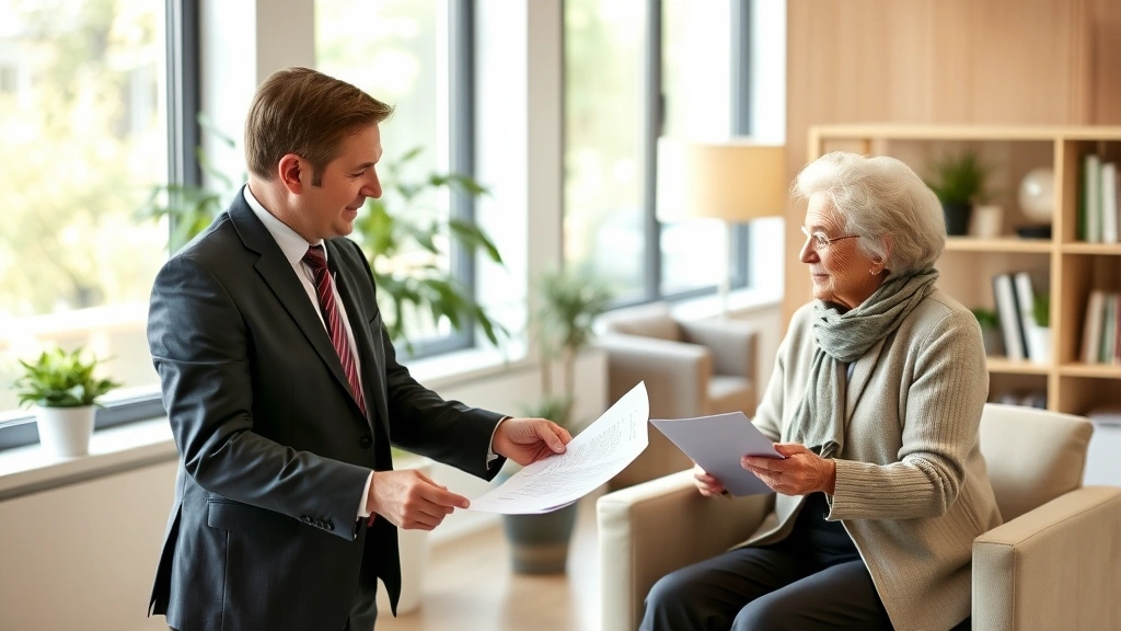 nj property tax relief for seniors - 
Professional tax advisor explaining documents to older homeowner in modern offi