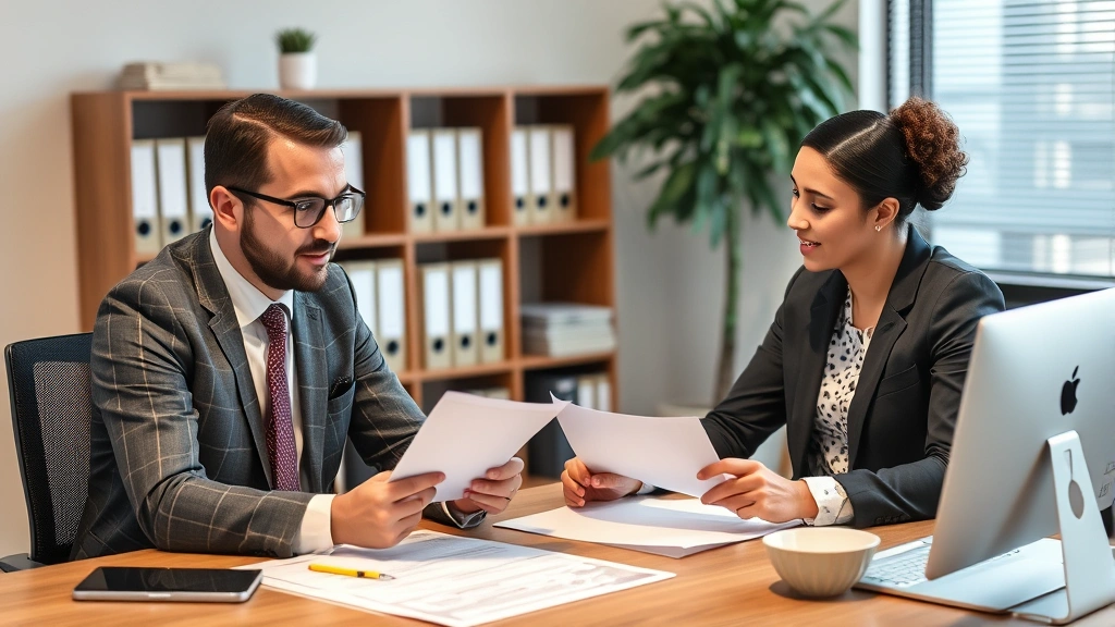 nola sales tax - 
CPA or tax professional in business attire explaining tax forms to client acros