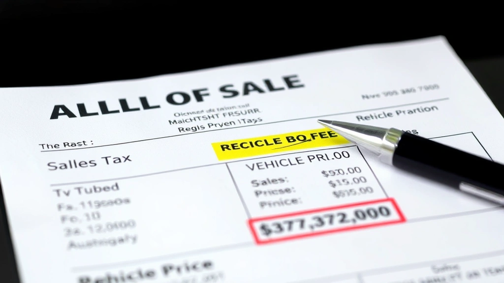 north carolina car sales tax - 
Close-up of bill of sale paperwork with itemized sales tax, registration fees, 