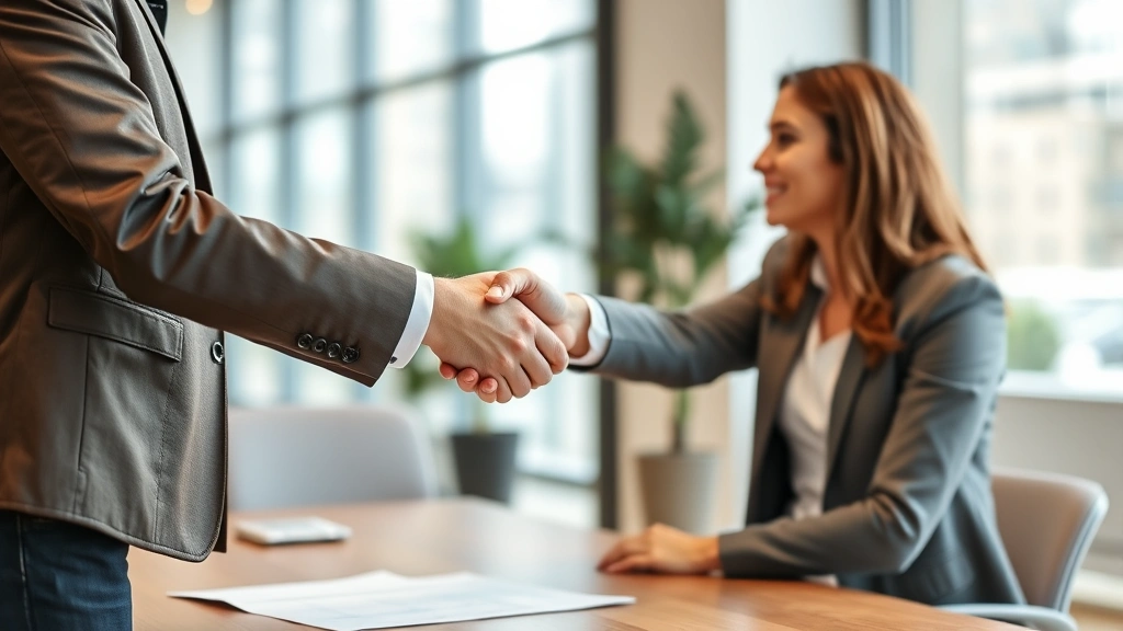 nys tax warrant search - 
Handshake between a tax professional and client in a modern office, representin