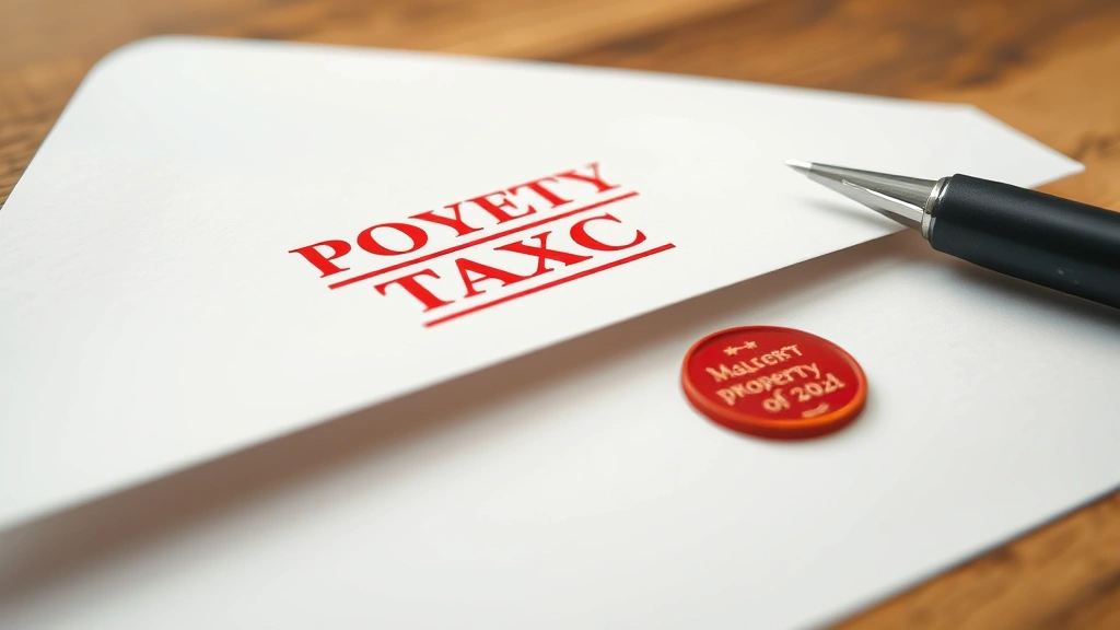 ohio property tax bill -
Closeup of property tax bill envelope with red stamp on wooden table with pen