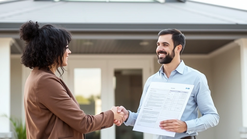 ohio property tax bill -
Real estate agent and homeowner shaking hands after reviewing home assessment p