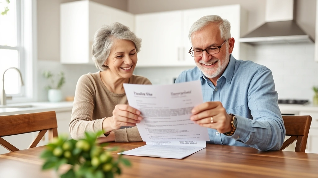 ohio property tax bill -
Senior couple smiling while reviewing homestead exemption approval letter at ki