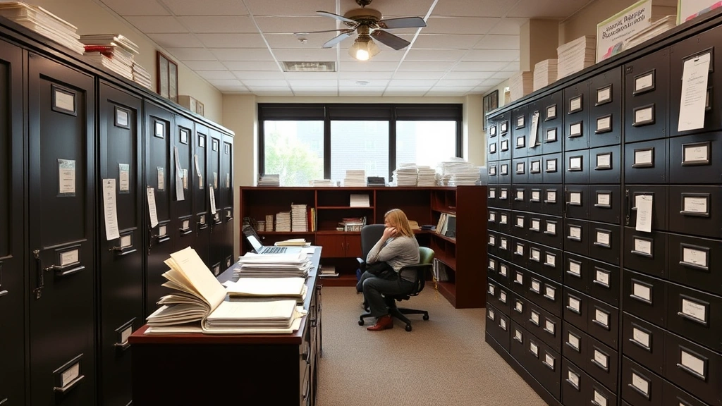ohio property tax bill -
County auditor office interior with filing cabinets and tax assessment records