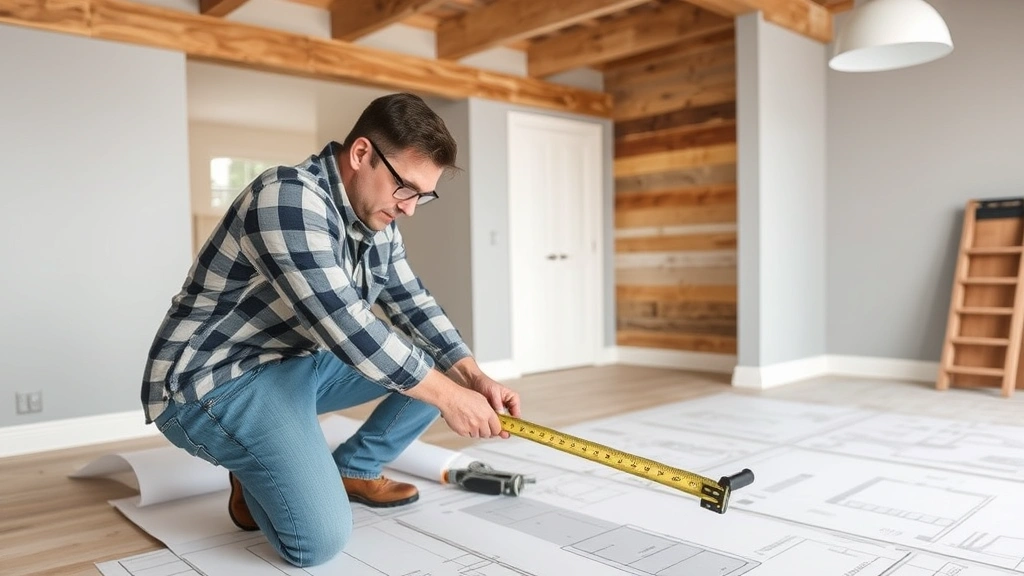 ohio property tax bill -
Homeowner measuring room dimensions during home improvement renovation planning