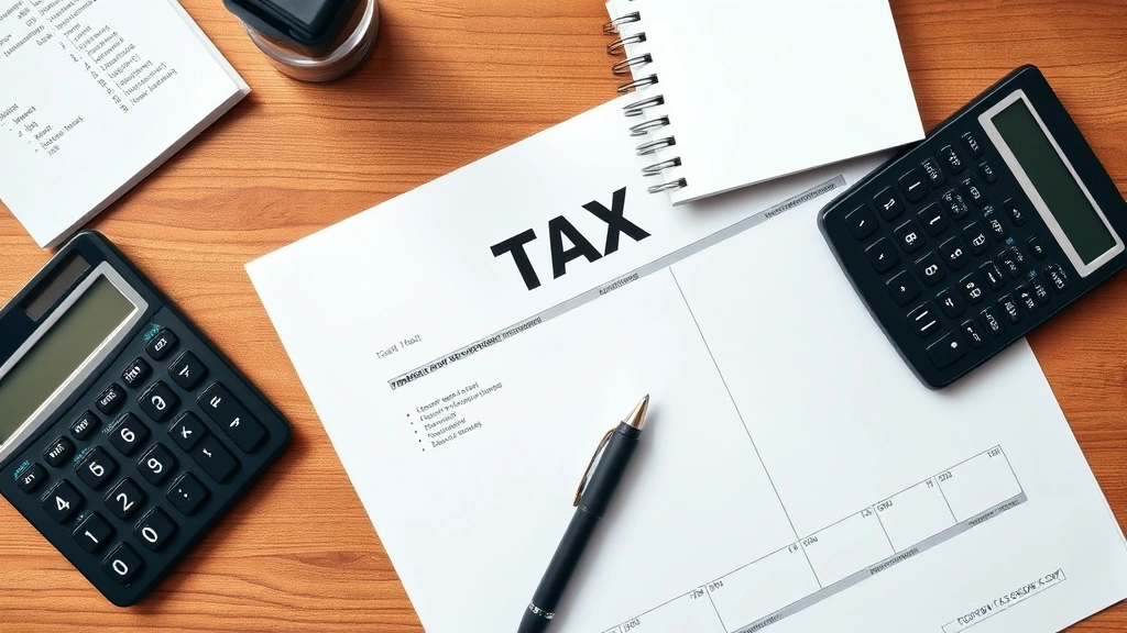 ohio regional income tax -
Overhead view of tax documents, calculator, pen, and notepad on wooden desk wit