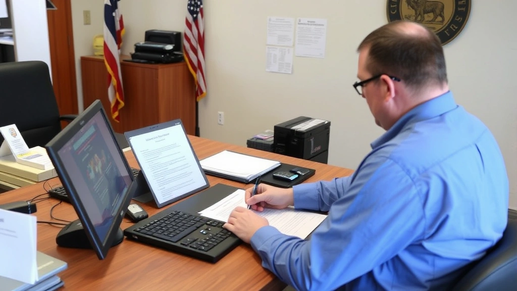 oklahoma vehicle sales tax - 
Person filling out Oklahoma vehicle registration and title forms at government 