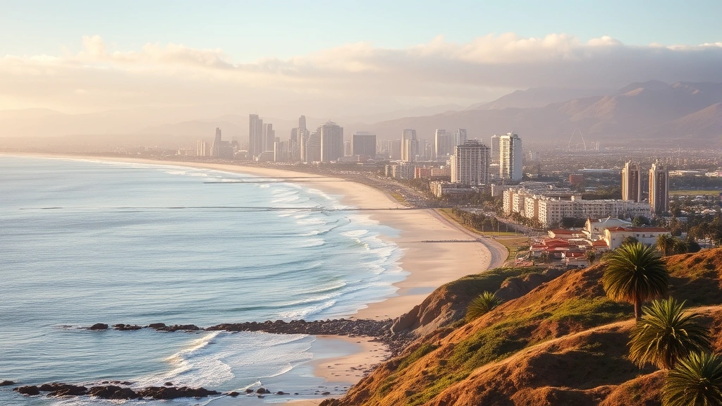 orange county ca tax rate - 
Orange County California coastal landscape with business district skyline in ba