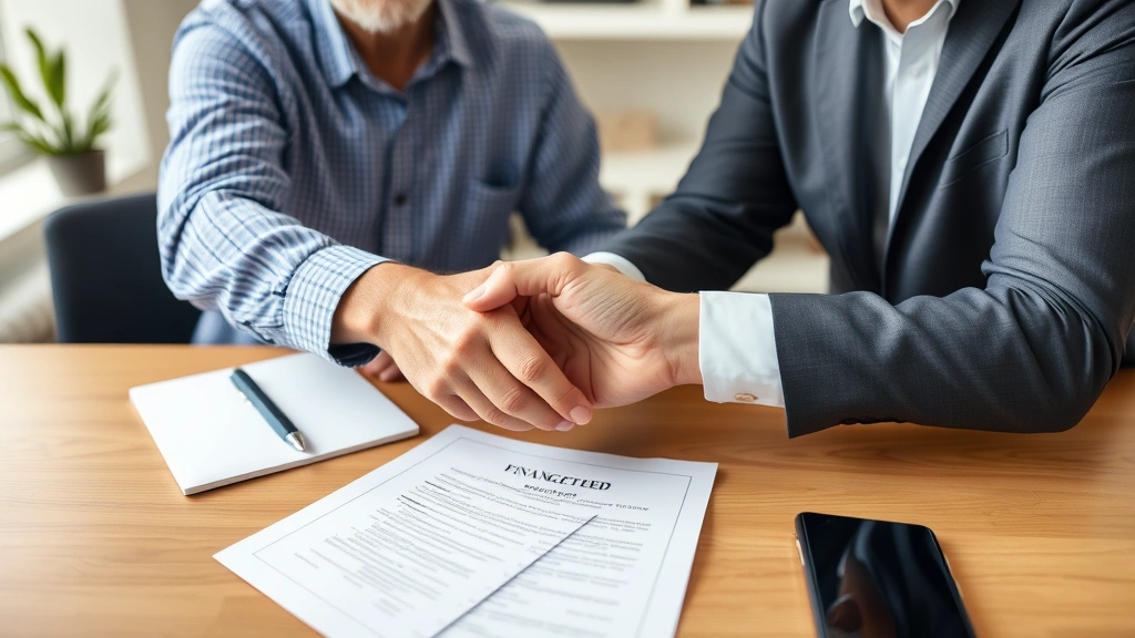 orange county property tax rate - 
Mature homeowner and financial advisor shaking hands across desk with property 