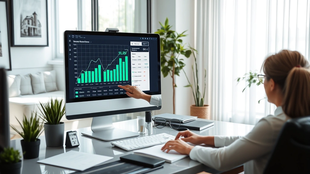 orange county property tax rate - 
Modern real estate office with agent pointing to property value chart on comput
