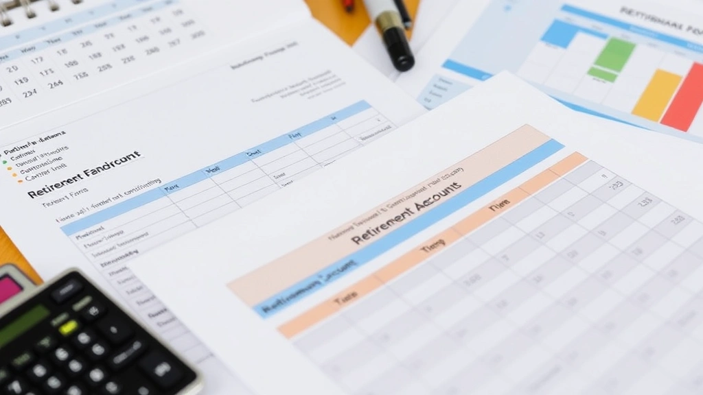 pake taxo chips - 
Colorful retirement account statement and contribution forms spread on desk wit