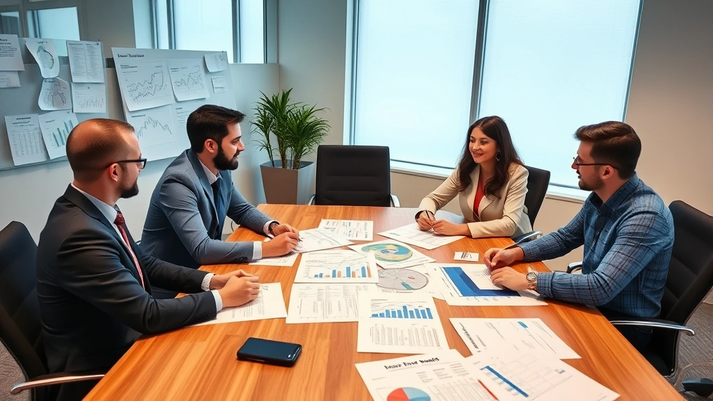 palo alto california sales tax - 
Team meeting in professional finance office with charts and tax documents sprea