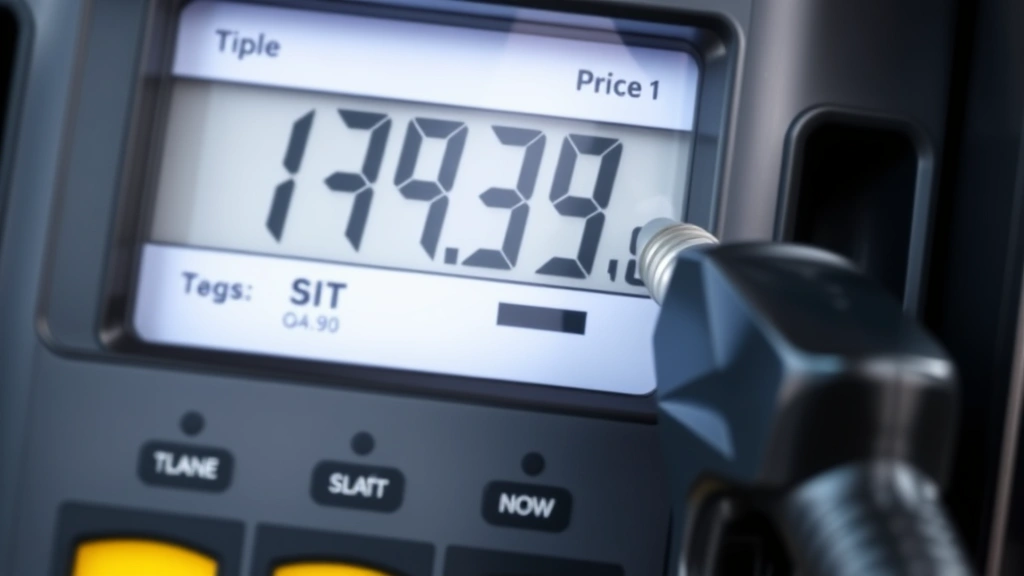 pay excise tax - 
Close-up of gas pump display showing price per gallon with fuel nozzle
