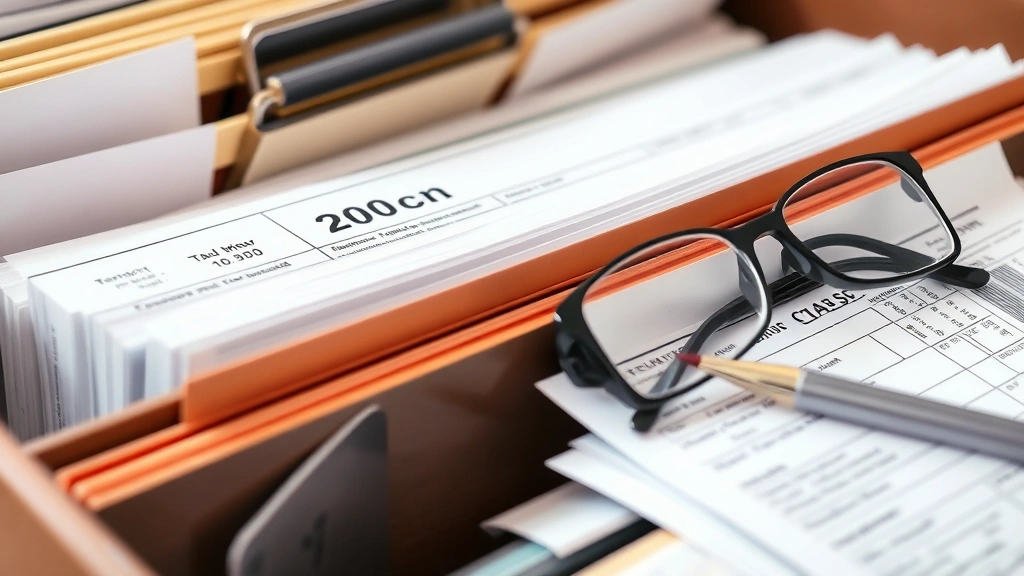 pay excise tax - 
Tax forms and receipts organized in filing system with pen and glasses
