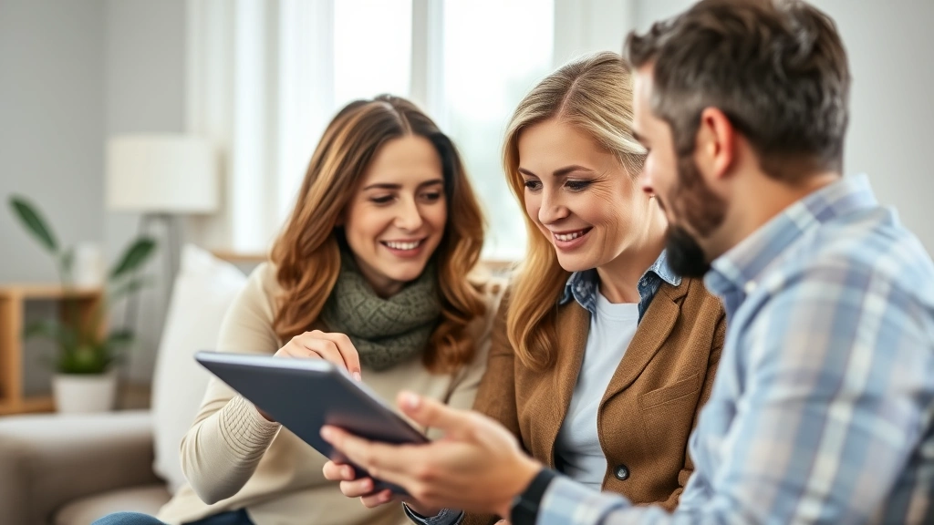 pay iowa property taxes - 
Financial planner explaining tax credits on tablet screen to satisfied homeowne