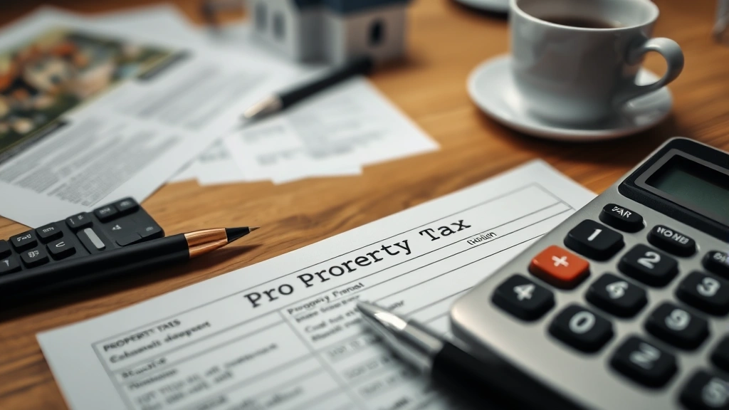pcmc property tax - 
Close-up of property tax bill and calculator on wooden desk with pen, coffee cu