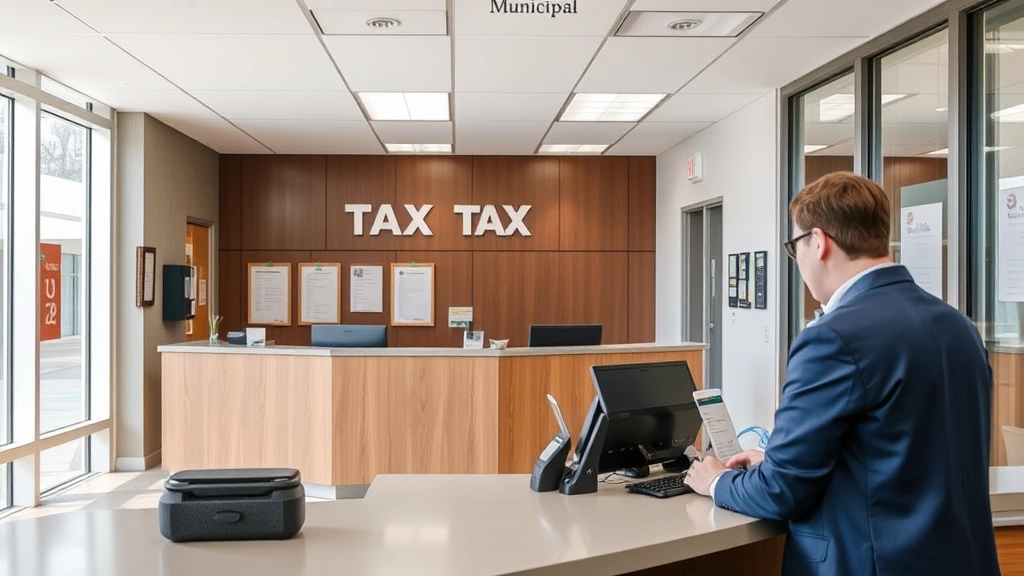 pcmc property tax - 
Municipal tax office interior with service counter, professional staff member a