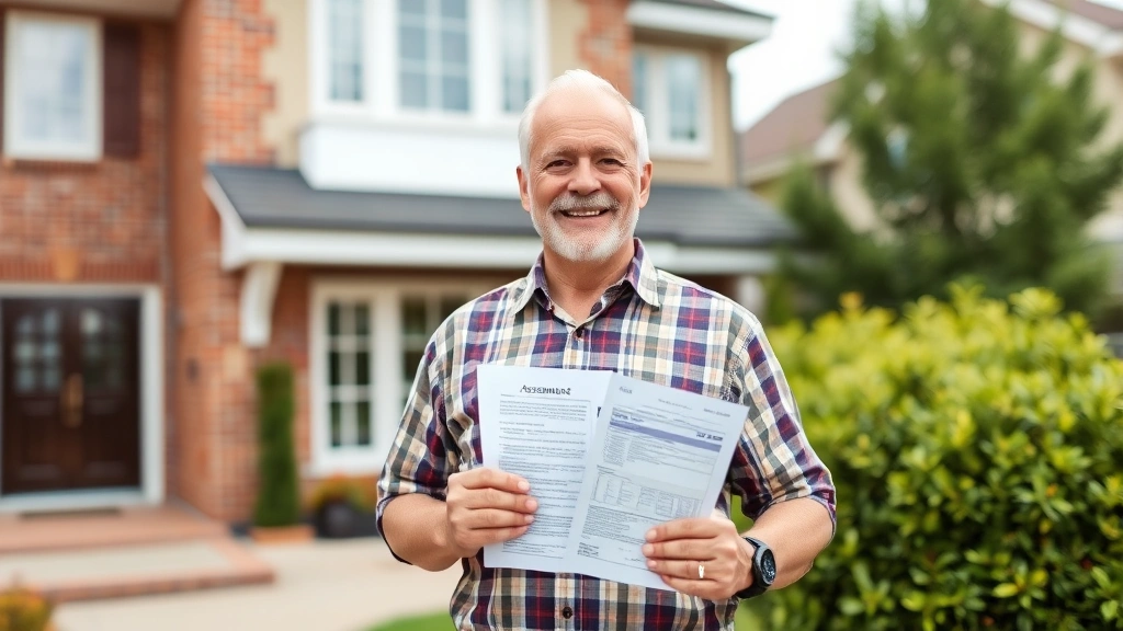 peach county ga tax assessor - 
Mature male homeowner holding property deed and assessment notice, standing in 