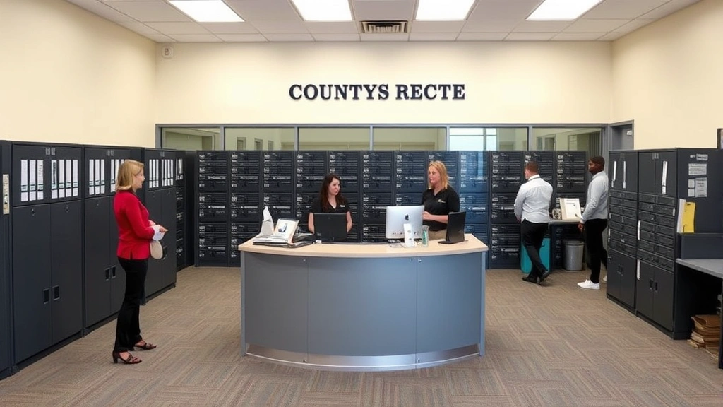 peach county ga tax assessor - 
Modern county assessor office interior with reception desk, filing systems, and