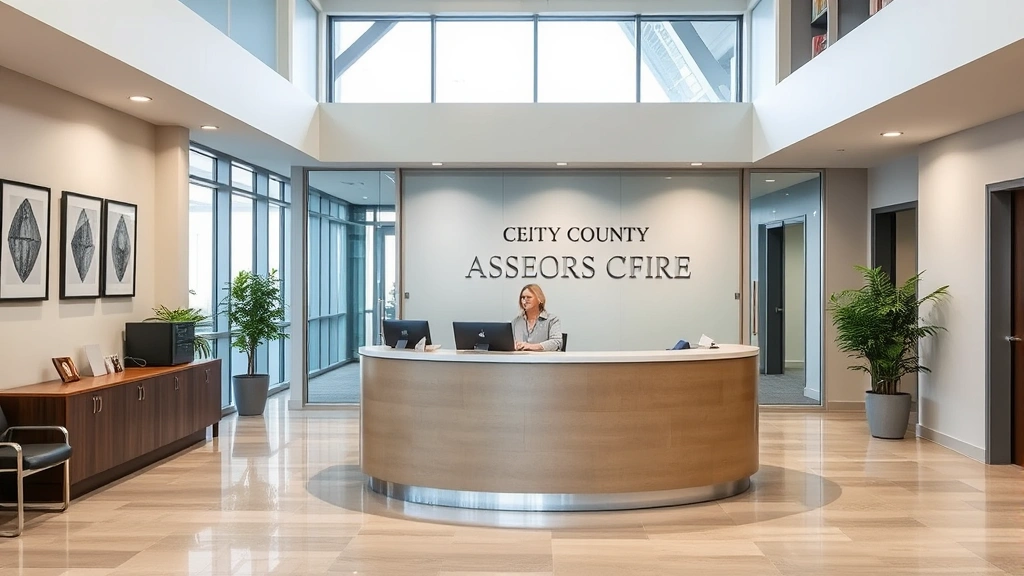 pennsylvania property tax refund - 
Modern county assessor’s office interior with professional staff member a