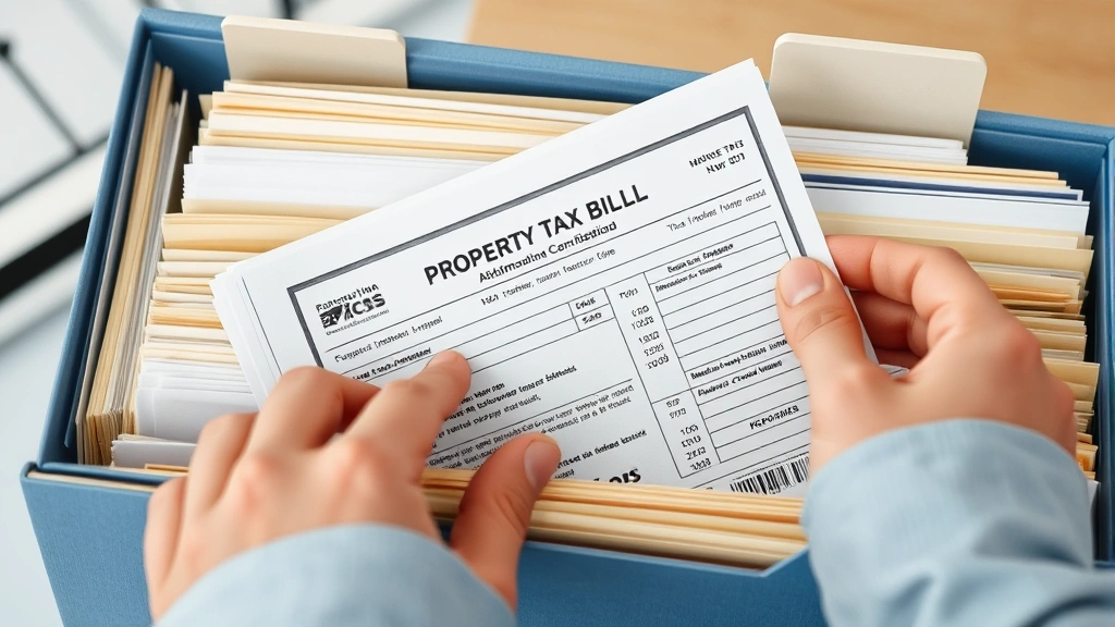 pennsylvania property tax refund - 
Hands placing a Pennsylvania property tax bill into a folder with other financi