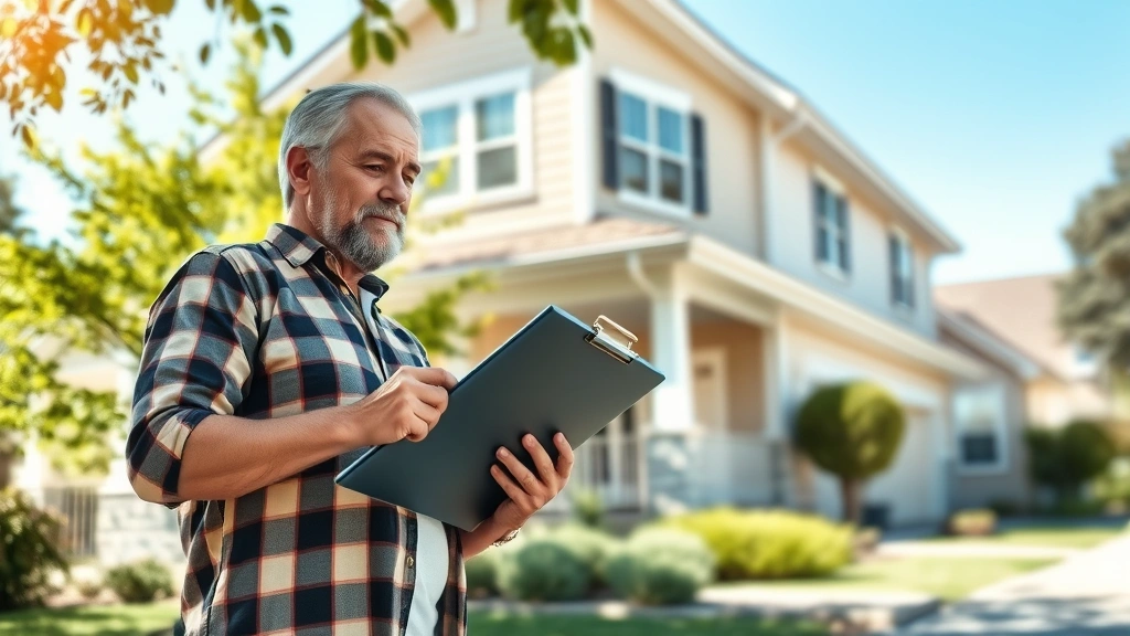 peoria property tax - 
Homeowner examining house exterior with clipboard, assessing property condition