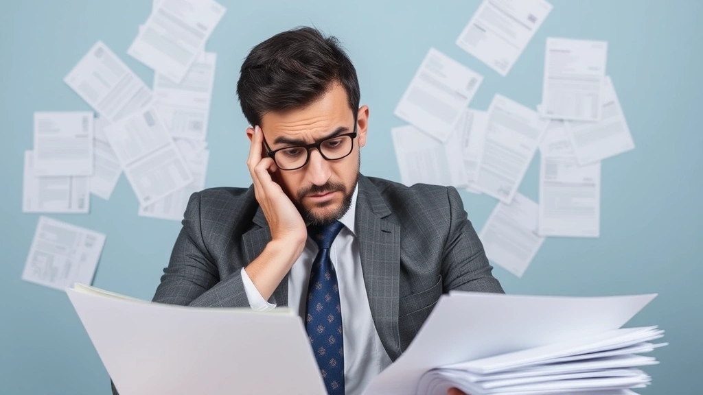 preliminary tax - 
Stressed business owner looking at tax forms and bills
