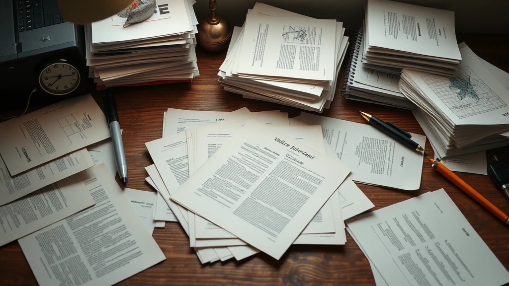 preliminary tax - 
papers scattered on desk
