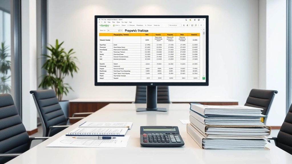 property tax san mateo - 
Modern office conference room with property tax spreadsheet on monitor, calcula